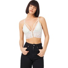 COTTONHILL Krem Dantelli Ince Askılı Kaplı Üçgen Kadın Bralet Büstiyer