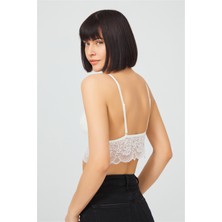 COTTONHILL Krem Dantelli Ince Askılı Kaplı Üçgen Kadın Bralet Büstiyer