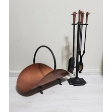 Şömine Seti Antik Bakır Odun Kovası Sepeti ve Maşa Seti