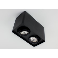 Mikro Aydınlatma Frog Twin Siyah Renk Kare Sıva Üstü Spot Dekoratif Modern Aydınlatma 3000K GU10 Duy LED Ampul Dahil