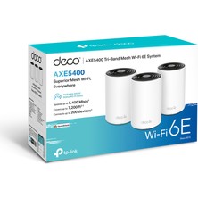 TP-Link Deco XE75(3-pack), AXE5400, 6GHZ ve 160MHZ, WPA3 Koruması, Gigabit Portları,  200 Cihaza Kadar Bağlanılabilirlik, 670 m²'ye kadar kapsama, Yapay Zeka Desteği, Tri-Band Wi-Fi 6E Mesh Sistemi