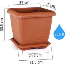 Serinova HK03 Hisar Kare Saksı No:3 Tabaklı 37 Cm, 25,5 Litre Kiremit
