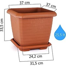 Serinova HK03 Hisar Kare Saksı No:3 Tabaklı 37 Cm, 25,5 Litre Mocha