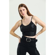Sense Astarli Croptop   Askili BUSTIYER_BUS32491 Siyah