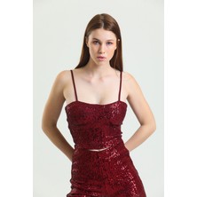 Sense Gloplu Arkası Fermuarlı  Zara Payet Bustiyer | BST33154 Bordo