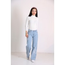 Vellichor Kelebek Nakışlı Pantolon- Mavi