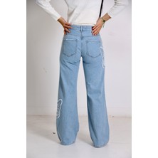 Vellichor Kelebek Nakışlı Pantolon- Mavi