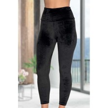 Vogsing Yüksek Bel Fransız Kadife Toparlayıcı Tayt - Siyah