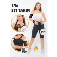 Sauna Suit Inceltici Terlemeye Yardımcı Şort ve Neopren Sporcu Bileklik - Koşu Bandı 3 Lü Takım Set