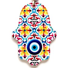Mixperi Nazar Boncuk Desenli Sarı Çiçekli Fatma Ana Bereket Eli Füzyon Cam Duvar Süsü