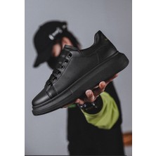 Polensa Unisex Siyah Cilt Spor Ayakkabı Sneaker