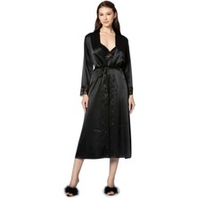 Pierre Cardin Kadın Saten Dantelli Gecelik & Sabahlık Takım - 4370 Siyah