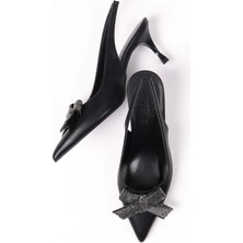 Mio Gusto Sheila Siyah Renk Taşlı Fiyonk Aksesuarlı Arkası Açık Kadın Abiye Topuklu Ayakkabı