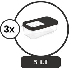 Flosoft Multibox 5 Lt Kaydırak Kapaklı Erzak Saklama Kabı 3’lü Set 3X5LT Füme