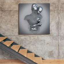 Dünyatablo Gri ve Gümüş 3D Metalik Efektli Kanvas Tablo, Romantik Beden Aşk Sanatı