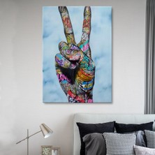 Dünyatablo Kanvas Tablo Graffiti Zafer Işareti Bansky Duvar Sanatı, Graffiti Sokak Sanatı