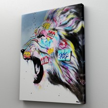 Dünyatablo Renkli Kükreyen Aslan Kanvas Tablo, Pop Art, Sokak Sanatı