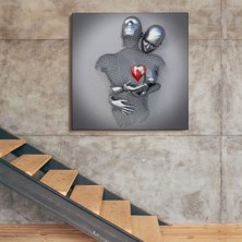Dünyatablo Aşk Sanatı, 3D Efekti Gümüş Insan, Gri ve Gümüş Metalik Efektli Kanvas Tablo