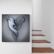 Dünyatablo Metalik Efektli Kanvas Tablo, Romantik Beden, Aşk Sanatı, 3D Efektli Gümüş Insan