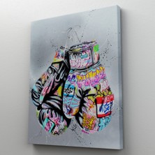 Dünyatablo Boks Eldivenleri Kanvas Tablo, Renkli Banksy Sokak Graffiti Kanvas Tablo