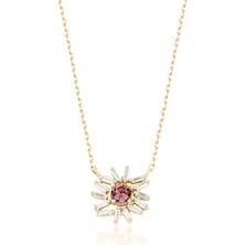 Kairos Jewelry 14 Ayar Altın Baget Taşlı Çiçek Kolye KRS1027-V2-14GN