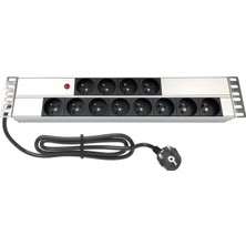 Connect 19" 2u  12 Way French Type Nfc 61314 Socket Power Indıcator Lıght, 3x1,5 Mm² Nymhy Cable, DIN49441 Plug Alumınıum Profıle Frame Pdu