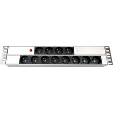 Connect 19" 2u  12 Way French Type Nfc 61314 Socket Power Indıcator Lıght, 3x1,5 Mm² Nymhy Cable, DIN49441 Plug Alumınıum Profıle Frame Pdu