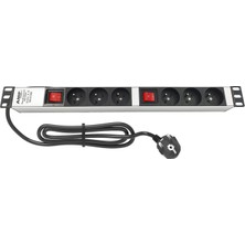 Connect 19'' 1u (3+3) 6 Way French Type Nfc 61314 Socket On / Off Lıghted Swıtch, 3x1,5 Mm² Nymhy Cable, DIN49441 Plug Alumınıum Profıle Frame Pdu