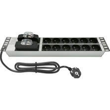 Connect 19'' 2u (6+6) 12 Way French Type Nfc 61314 Socket Cırcuıt Breaker Connected, 3x1,5 Mm² Nymhy Cable, DIN49441 Plug Alumınıum Profıle Frame Pdu