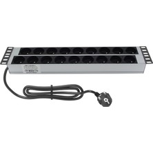 Connect 19" 2u 18 Way French Type Nfc 61314 Socket, 3x1,5 Mm² Nymhy Cable, DIN49441 Plug Alumınıum Profıle Frame Pdu