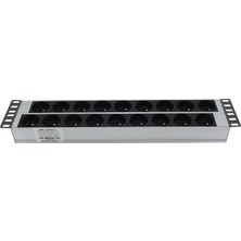 Connect 19" 2u 18 Way French Type Nfc 61314 Socket, 3x1,5 Mm² Nymhy Cable, DIN49441 Plug Alumınıum Profıle Frame Pdu