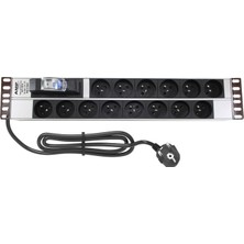 Connect 19'' 2u 14 Way French Type Nfc 61314 Socket Cırcuıt Breaker Connected, 3x1,5 Mm² Nymhy Cable, DIN49441 Plug Alumınıum Profıle Frame Pdu