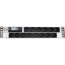 Connect 19'' 2u 14 Way French Type Nfc 61314 Socket Cırcuıt Breaker Connected, 3x1,5 Mm² Nymhy Cable, DIN49441 Plug Alumınıum Profıle Frame Pdu