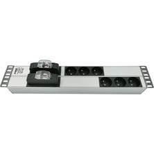 Connect 19'' 2u (3+3) 6 Way French Type Nfc 61314 Socket Cırcuıt Breaker Connected, 3x1,5 Mm² Nymhy Cable, DIN49441 Plug Alumınıum Profıle Frame Pdu