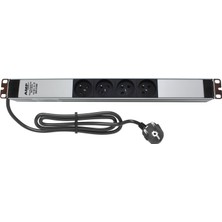 Connect 19" 1u  4 Way French Type Nfc 61314 Socket, 3x1,5 Mm² Nymhy Cable, DIN49441 Plug Alumınıum Profıle Frame Pdu