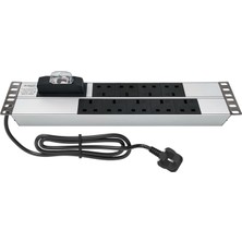 Connect 19'' 2u 9 Way Brıtısh Type BS1363 Socket Cırcuıt Breaker Connected, 3x1,5 Mm² Nymhy Cable, BS1363 Plug Alumınıum Profıle Frame Pdu