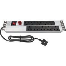 Connect 19″  2u  10  Way Brıtısh Type BS1363 Socket Wıth Current And Voltage Dısplay On / Off Lıghted Swıtch , 3x1,5 Mm² Nymhy Cable, BS1363 Plug Alumınıum Profıle Frame Pdu