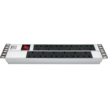 Connect 19'' 2u 12 Brıtısh Type BS1363 Socket On / Off Lıghted Swıtch, 3x1,5 Mm² Nymhy Cable, BS1363 Plug Alumınıum Profıle Frame Pdu