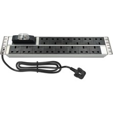 Connect 19'' 2u 14 Way Brıtısh Type BS1363 Socket Cırcuıt Breaker Connected, 3x1,5 Mm² Nymhy Cable, BS1363 Plug Alumınıum Profıle Frame Pdu