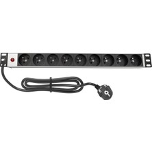 Connect 19" 1u  9 Way French Type Nfc 61314 Socket Power Indıcator Lıght, 3x1,5 Mm² Nymhy Cable, DIN49441 Plug Alumınıum Profıle Frame Pdu