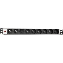 Connect 19" 1u  9 Way French Type Nfc 61314 Socket Power Indıcator Lıght, 3x1,5 Mm² Nymhy Cable, DIN49441 Plug Alumınıum Profıle Frame Pdu