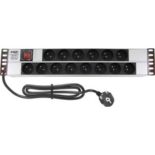 Connect 19'' 2u 14 Way French Type Nfc 61314 Socket On / Off Lıghted Swıtch, 3x1,5 Mm² Nymhy Cable, DIN49441 Plug Alumınıum Profıle Frame Pdu