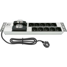 Connect 19'' 2u (5+5) 10 Way French Type Nfc 61314 Socket Cırcuıt Breaker Connected, 3x1,5 Mm² Nymhy Cable, DIN49441 Plug Alumınıum Profıle Frame Pdu