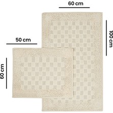 Nuvomon Bluenity Tufting Puantiye Banyo Paspası - Ekru - 50x60 cm + 60x100 cm