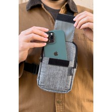 Vicenza Body Bag Göğüs Çantası Su Geçirmez Keten Kumaş Çapraz Askılı Bel Omuz Çanta Gri