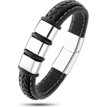 Hakiki Örgü Derili Çelik Erkek Bileklik