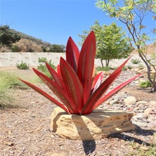 Remiel Dekoratif Agave Bitki El Boyalı Sanat Ev Dekor Aksesuarları Koyu Kırmızı 65 cm. (Yurt Dışından)