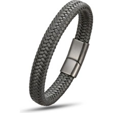 Hakiki Deri Mısır Örgüsü Çelik Erkek Bileklik