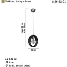 Manya Tekli Ahşaplı Antik Lak Avize 1Xe27