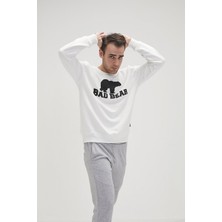 Bad Bear Crewneck Erkek Beyaz Baskılı Sweatshirt